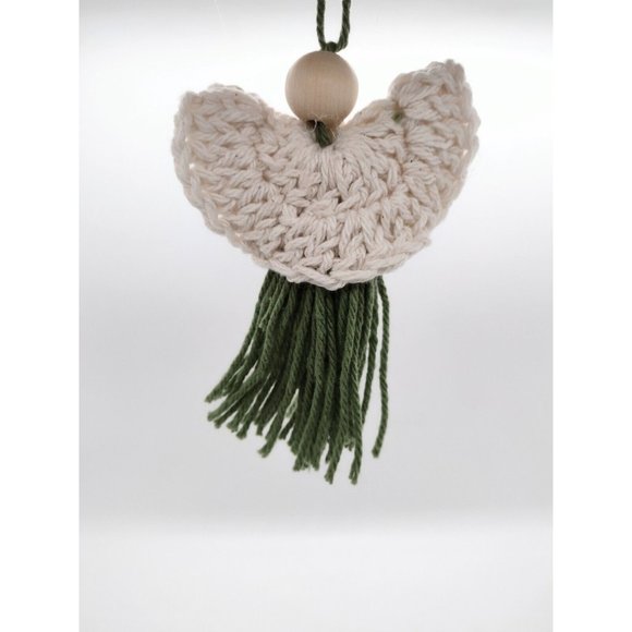 New Handmade Crotchet Natural Angel Hanging Ornament Decor Sage Cream Fringe - Picture 1 of 3